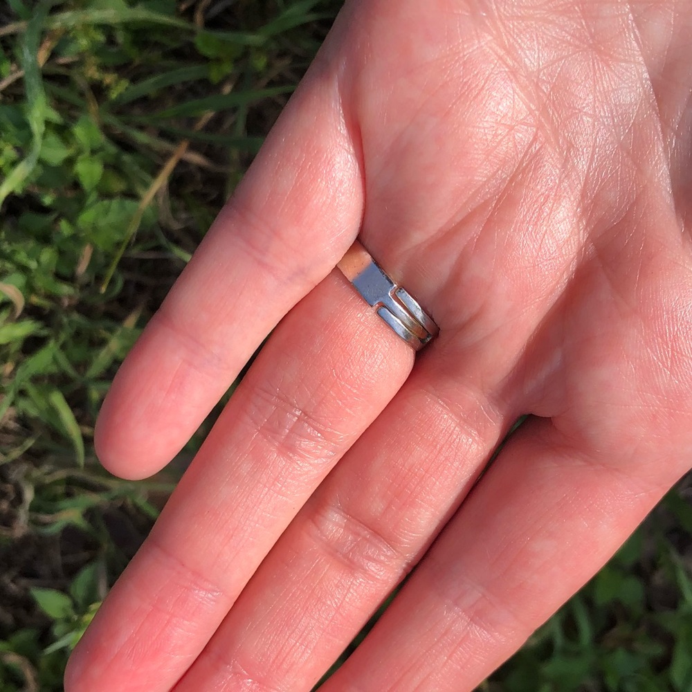 Gold + Black Triangular Patterned Modern Ring - image 8